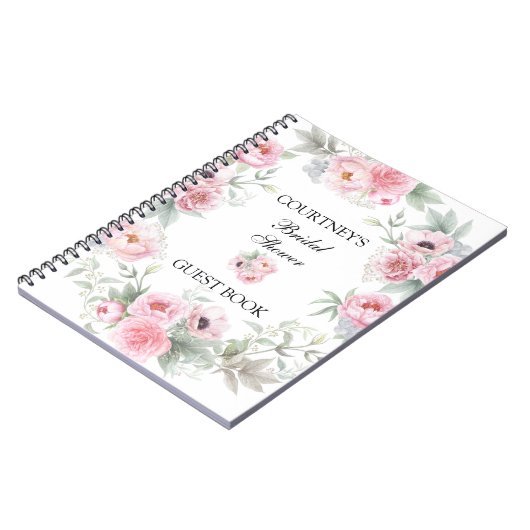 Roze Waterverf Rozen Peonies Poppies Guest Book Notitieboek (Linkerzijde)