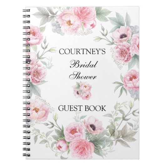 Roze Waterverf Rozen Peonies Poppies Guest Book Notitieboek (Voorkant)