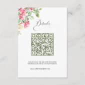Roze Waterverf Rozen QR Code Bruiloft Informatiekaartje (Voorkant)