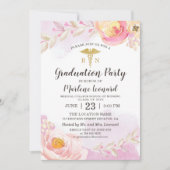 Roze Waterverf Rozen RN Nurse Graduparty Kaart (Voorkant)