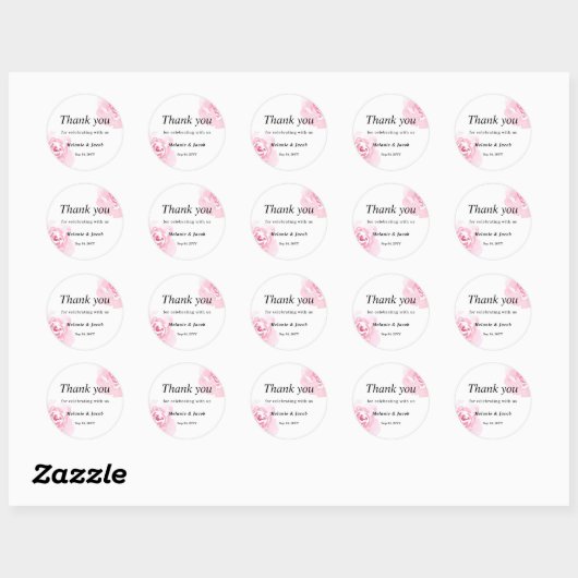 Roze Waterverf Rozen Ronde Sticker (Vel)