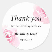 Roze Waterverf Rozen Ronde Sticker (Voorkant)