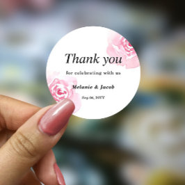 Roze Waterverf Rozen Ronde Sticker