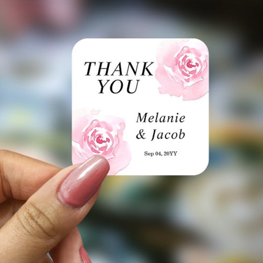 Roze Waterverf Rozen Ronde Sticker