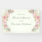 Roze Waterverf Rozen Sage Groen Vrijgezellenfeest Spandoek (Horizontaal)