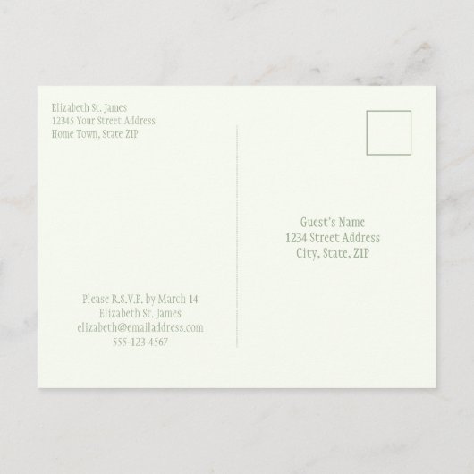 Roze Waterverf Rozen Sage Groen Vrijgezellenfeest Uitnodiging Briefkaart (Achterkant)