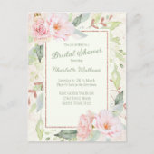 Roze Waterverf Rozen Sage Groen Vrijgezellenfeest Uitnodiging Briefkaart (Voorkant)