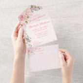 Roze Waterverf Rozen Vrijgezellenfeest All In One Uitnodiging (Afscheurbaar)