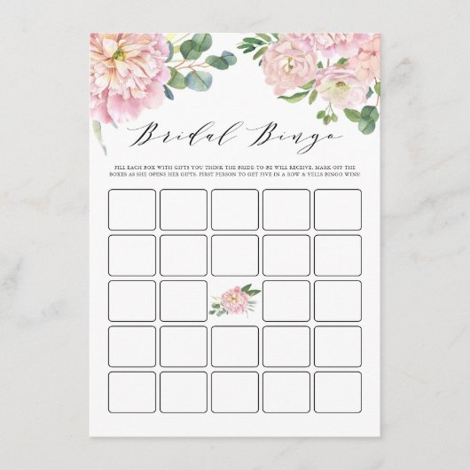 Roze Waterverf Rozen Vrijgezellenfeest Bingo Game Informatiekaartje (Voorkant)