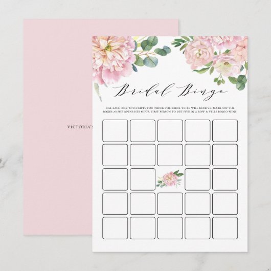 Roze Waterverf Rozen Vrijgezellenfeest Bingo Game Informatiekaartje (Voorkant / Achterkant)