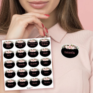 Roze Waterverf Rozen Vrijgezellenfeest Naam Tag Sticker