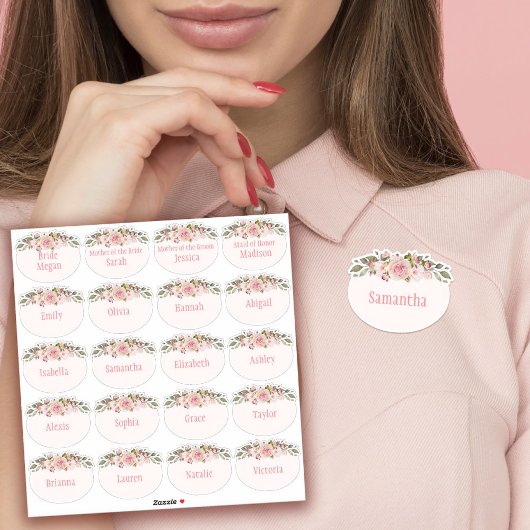 Roze Waterverf Rozen Vrijgezellenfeest Naam Tag Sticker