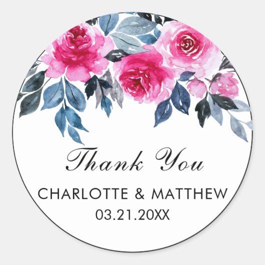Roze Waterverf Rozen Weddenschap Bedankt Ronde Sticker (Voorkant)