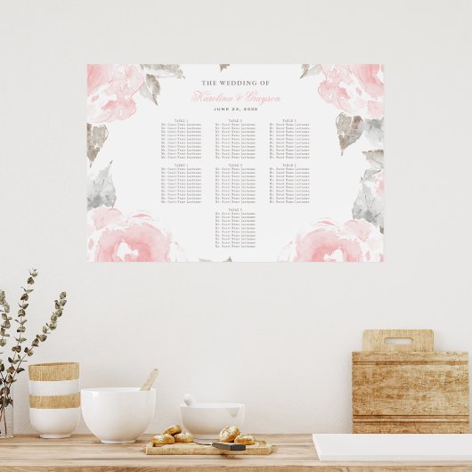 roze Waterverf Rozen Weddenschap Poster (Keuken)