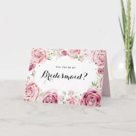 Roze Waterverf Rozen worden mijn Bridesmaid II Kaart