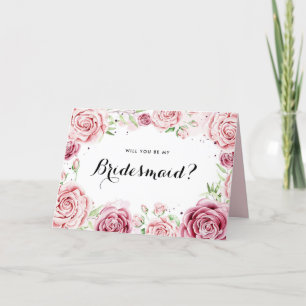 Roze Waterverf Rozen worden mijn Bridesmaid II Kaart