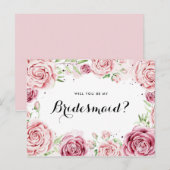 Roze Waterverf Rozen worden mijn Bridesmaid II Uitnodiging Briefkaart (Voorkant / Achterkant)