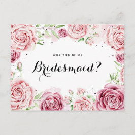 Roze Waterverf Rozen worden mijn Bridesmaid II Uitnodiging Briefkaart