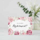 Roze Waterverf Rozen worden mijn Bridesmaid II Uitnodiging Briefkaart (Staand voorkant)