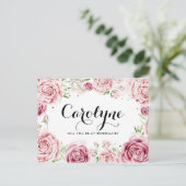 Roze Waterverf Rozen zijn mijn bruidsmeisje Uitnodiging Briefkaart (Staand voorkant)