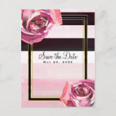 Roze Waterverf Rozen Zwart wit Opslaan Datum Aankondigingskaart (Voorkant)