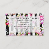 Roze waterverf rozen zwarte witte strepen visitekaartje (Achterkant)