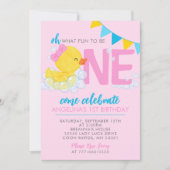 Roze Waterverf Rubber Duck 1e Verjaardagsfeestje Kaart (Voorkant)