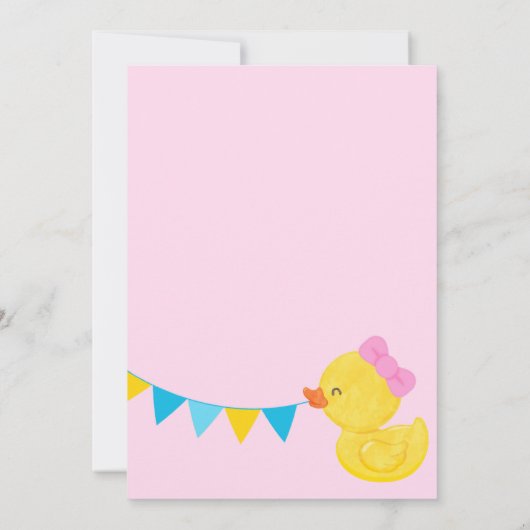 Roze Waterverf Rubber Duck 1e Verjaardagsfeestje Kaart (Achterkant)