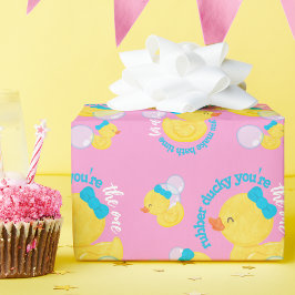 Roze Waterverf Rubber Ducky Je bent de One Party Cadeaupapier