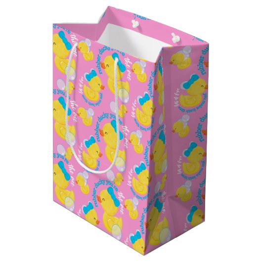 Roze Waterverf Rubber Ducky Je bent de One Party Medium Cadeauzakje (Achterkant Gekanteld)