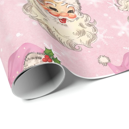  roze Waterverf Santa Retro Cadeaupapier (Rol Hoek)