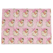 roze Waterverf Santa Retro Groot Cadeauzakje (Voorkant)