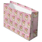 roze Waterverf Santa Retro Groot Cadeauzakje (Voorkant Gekanteld)