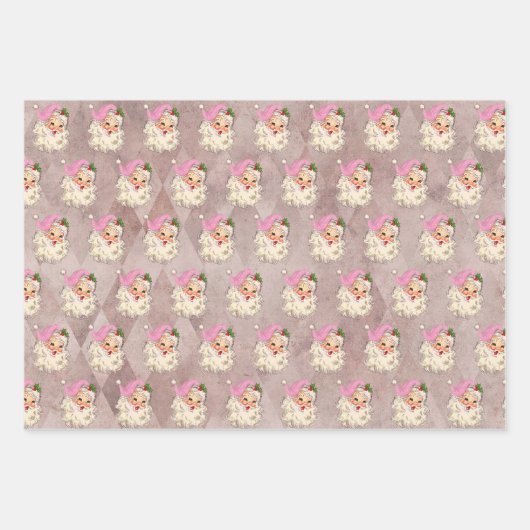  roze Waterverf Santa Retro Inpakpapier Vel (Voorkant 3)