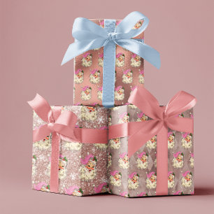 roze Waterverf Santa Retro Inpakpapier Vel