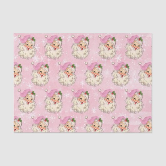  roze Waterverf Santa Retro Tissuepapier (Voorkant)