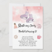 Roze Waterverf Schaatsen Verjaardagsuitnodiging Kaart (Voorkant)