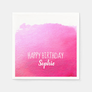 Roze waterverf schattig Happy Birthday gepersonali Servet