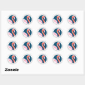 Roze Waterverf Schattige Flamingo Blauw Adres Ronde Sticker (Vel)