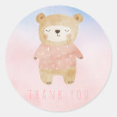 Roze Waterverf schattige teddybeer Dank je Ronde Sticker (Voorkant)