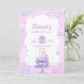 Roze Waterverf Schattigee Zeemeermin Verjaardagsfe Kaart (Staand voorkant)