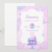 Roze Waterverf Schattigee Zeemeermin Verjaardagsfe Kaart (Voorkant / Achterkant)