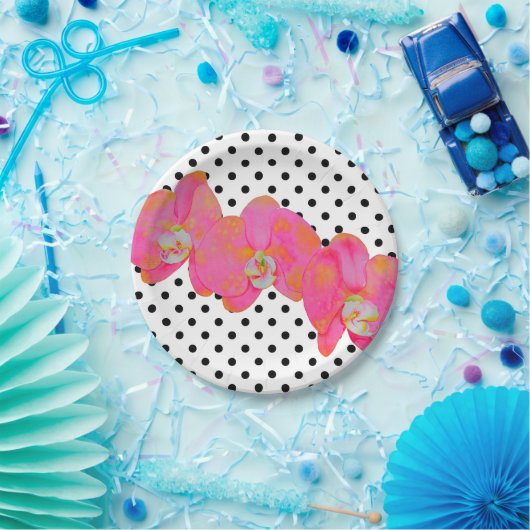 Roze waterverf schilderij | polka-punten papieren bordje (Feest)