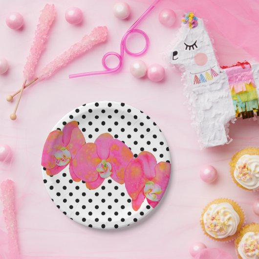 Roze waterverf schilderij | polka-punten papieren bordje (Feest)