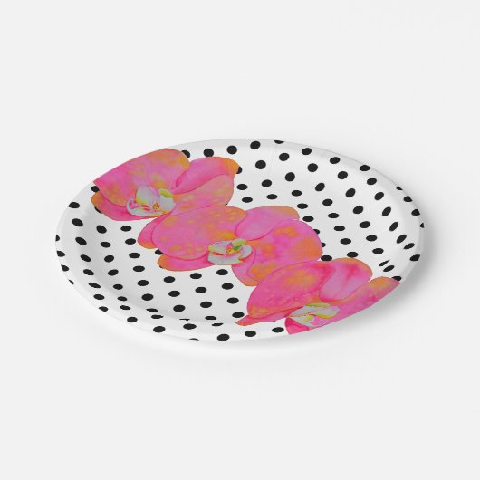 Roze waterverf schilderij | polka-punten papieren bordje (Gekanteld)