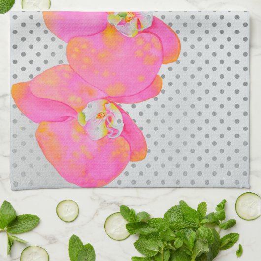 Roze waterverf schilderij van Orchid, poolpunts Theedoek (Gevouwen)