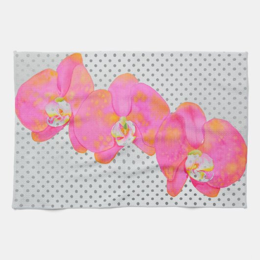 Roze waterverf schilderij van Orchid, poolpunts Theedoek (Horizontaal)