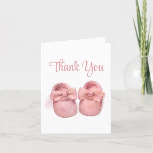 Roze Waterverf Schoenen Baby shower Bedankkaart