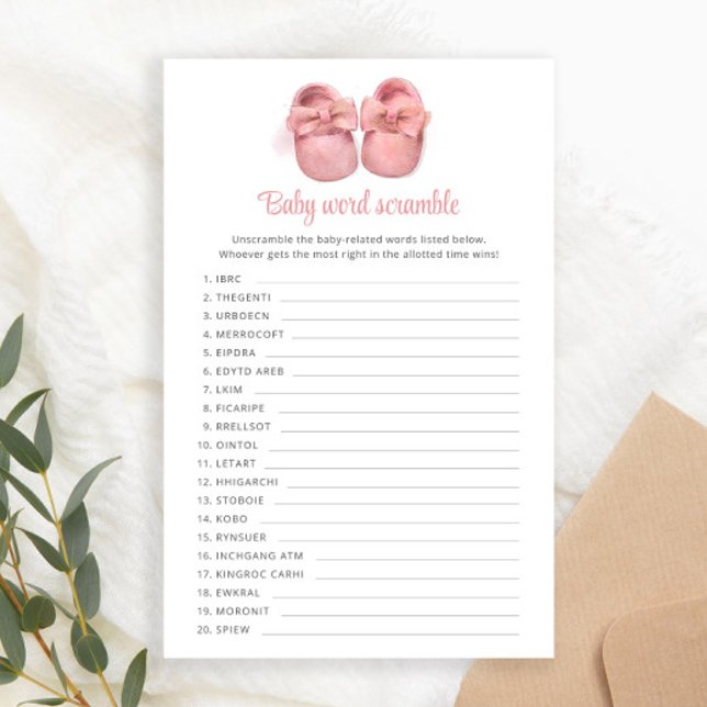 Roze Waterverf Schoenen Baby shower Word Scramble (Creator heeft geüpload)
