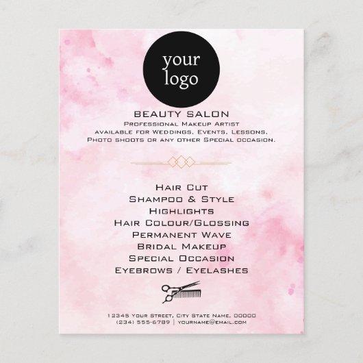 Roze Waterverf schoonheidssalon Flyer (Voorkant)